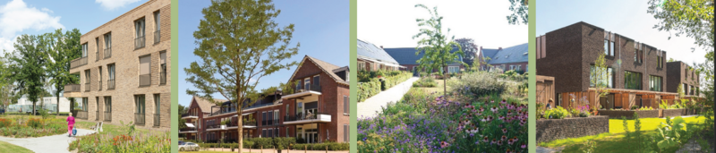 Woningen met meerdere woonlagen en omgeven door bomen